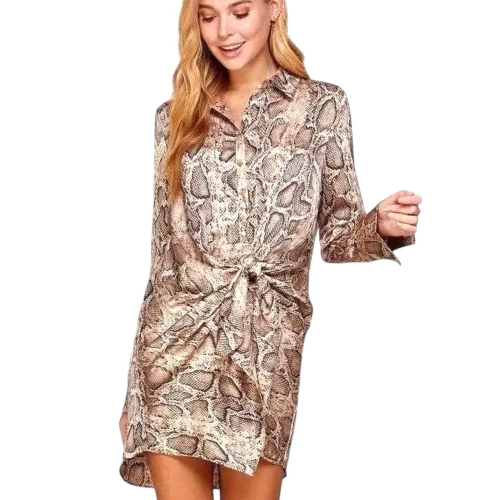 Venti Snakeskin Tie Front Dress
